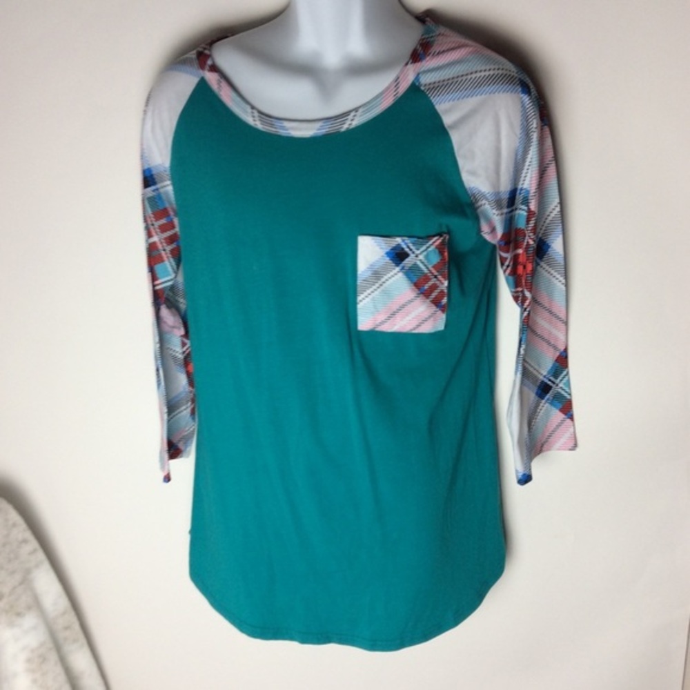 Pajama‎ Shirt Green w/Plaid Accents Women's Large